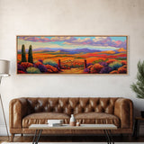 Mountain Sunset View, Western Hillside, Country Valley Gate, Framed Canvas Print, Fall Landscape Art, Rustic Farmhouse Decor