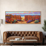 Beach Fence Trail, Ocean Coastal View, Sandy Pathway, Framed Canvas Print, Vibrant Seaside Art, Bathroom or Entryway Decor