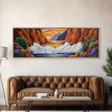 Ocean Splash, Sunset Cliffs, Nature Colors, Framed Canvas Print, Coastal Wall Art, Living Room Decor, Bold Landscape, Expressionist Art