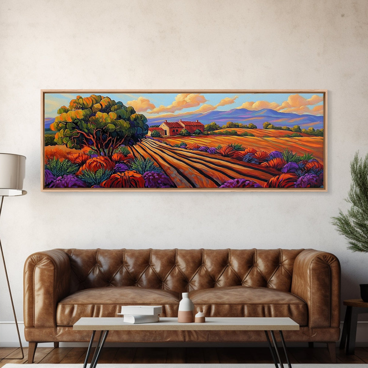 Autumn Farm Fields, Colorful Trees, Rural Home Landscape, Canvas Print, Fall Wall Decor, Country Living Room Wall Art, Impressionist Style