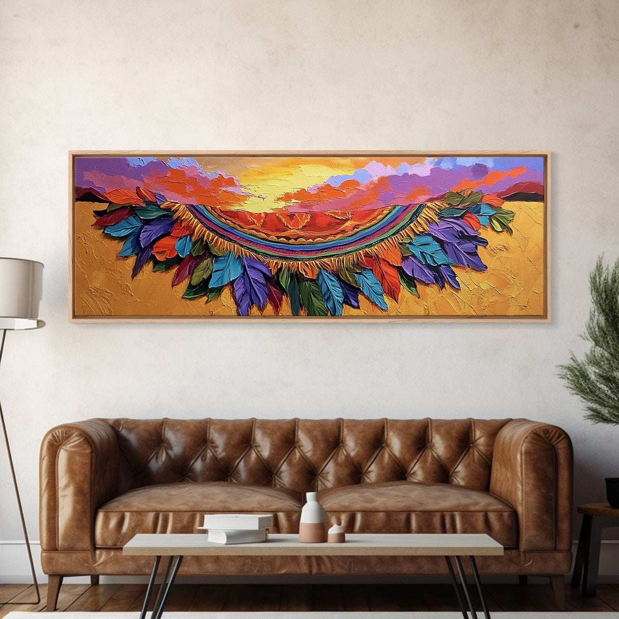 Feather Horizon, Sunset Sky, Southwest Landscape, Canvas Print, Boho Bedroom Wall Art, Eclectic Home Decor, Nature Inspired Art