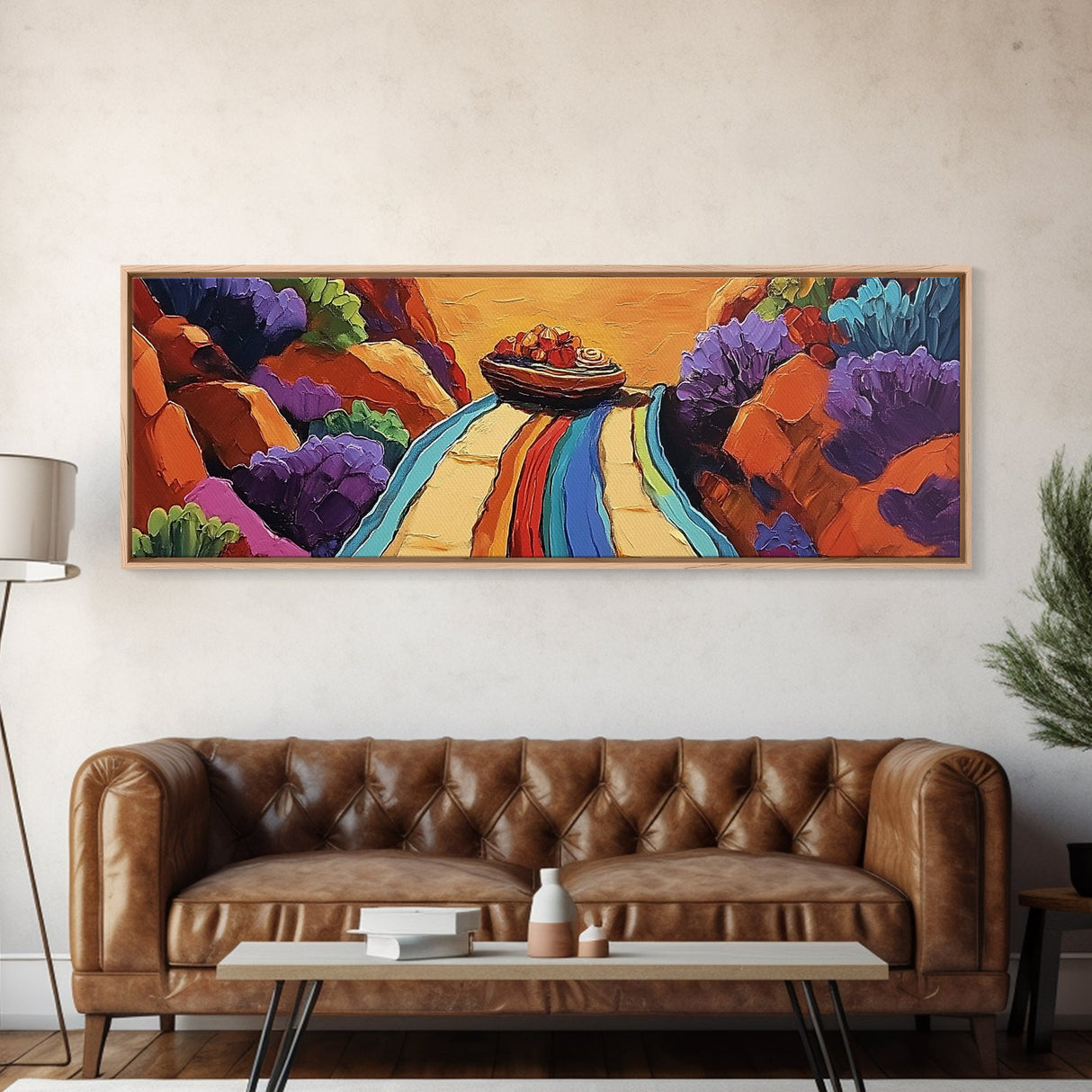 Mexican Blanket Table, Colorful Still Life, Canyon View, Canvas Print, Kitchen Wall Art, Folk Style Decor, Boho Dining Room Art