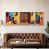 Spanish Doorway Scene, Rustic Entrance Art, Bold Exterior Decor, Framed Canvas Print, Hallway Wall Art, Mediterranean Style