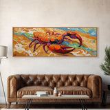 Lobster Beach Art, Ocean Colors, Bold Seafood, Seaside Fun Framed Canvas Print, Kitchen Wall Art, Nautical Beach House Decor