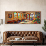 Sunlit Adobe Room, Southwest Architecture Art, Spanish Villa Scene, Rustic Warm Tones, Framed Canvas Print, Hallway Hacienda Decor