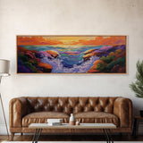 Sunset Coast, Vibrant Waters, Ocean Rocks, Canvas Print, Dreamy Beach Wall Art, Bright Living Room Decor, Boho Seascape Scene