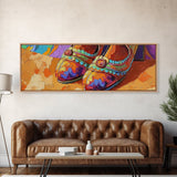 Fiesta Shoes, Mexican Style, Color Pop, Framed Canvas Print, Boho Fashion Wall Art, Entryway Accent Decor, Whimsical Art Style