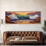 Ocean Power Crash, Colorful Seaside Painting, Bold Wave Art, Framed Canvas Print, Coastal Wall Decor, Beach House Living Room Style