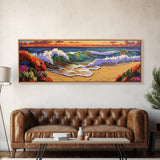 Ocean Curl, Autumn Surf, Sunset Beach, Floral Waves, Framed Canvas Print, Living Room Wall Art, Fall Coastal Painting, Bold Decor