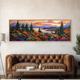 Autumn Mountain Trail, Sunset Path, Nature Landscape, Framed Canvas Print, Cabin Decor, Fall Colors, Living Room Wall Art, Rustic Art