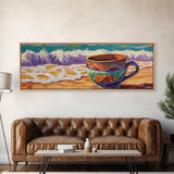 Beach Mug, Coastal Cup, Ocean Waves, Canvas Print, Beach Kitchen Art, Tropical Vibe, Boho Beach House, Nautical Wall Decor