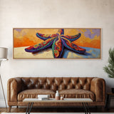 Starfish Art, Coastal Decor, Ocean Sunset, Framed Canvas Print, Vibrant Sea Life, Beach House Wall Art, Tropical Boho Style