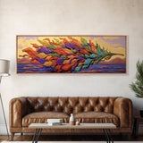 Rainbow Leaf, Nature Abstract, Coastal Breeze, Vibrant Palette, Framed Canvas Print, boho beach decor, colorful fall wall art, living room accent