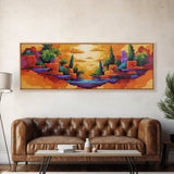 Sunset Islands, Floating World, Fantasy Village, Framed Canvas Print, Whimsical Wall Art, Eclectic Home Decor, Surreal Landscape Art