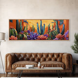 Desert Garden Magic, Colorful Cactus Landscape, Urban Nature Art, Framed Canvas Print, Living Room Southwest Decor, Boho Sunset Wall Art