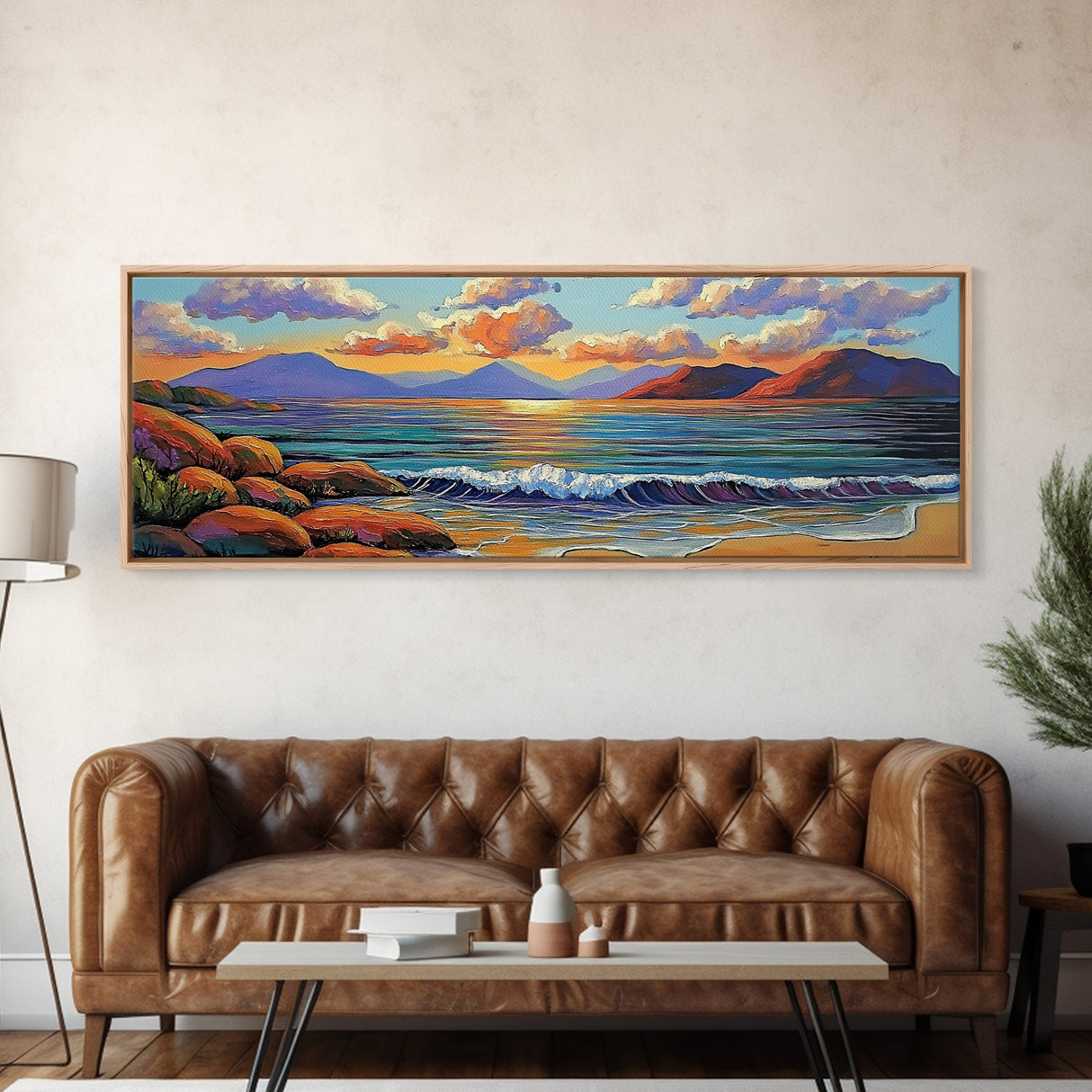 Tranquil Sunset Waves, Ocean Horizon Scene, Coastal Landscape Wall Art, Canvas Print, Relaxing Living Room Decor, Beach House Artwork