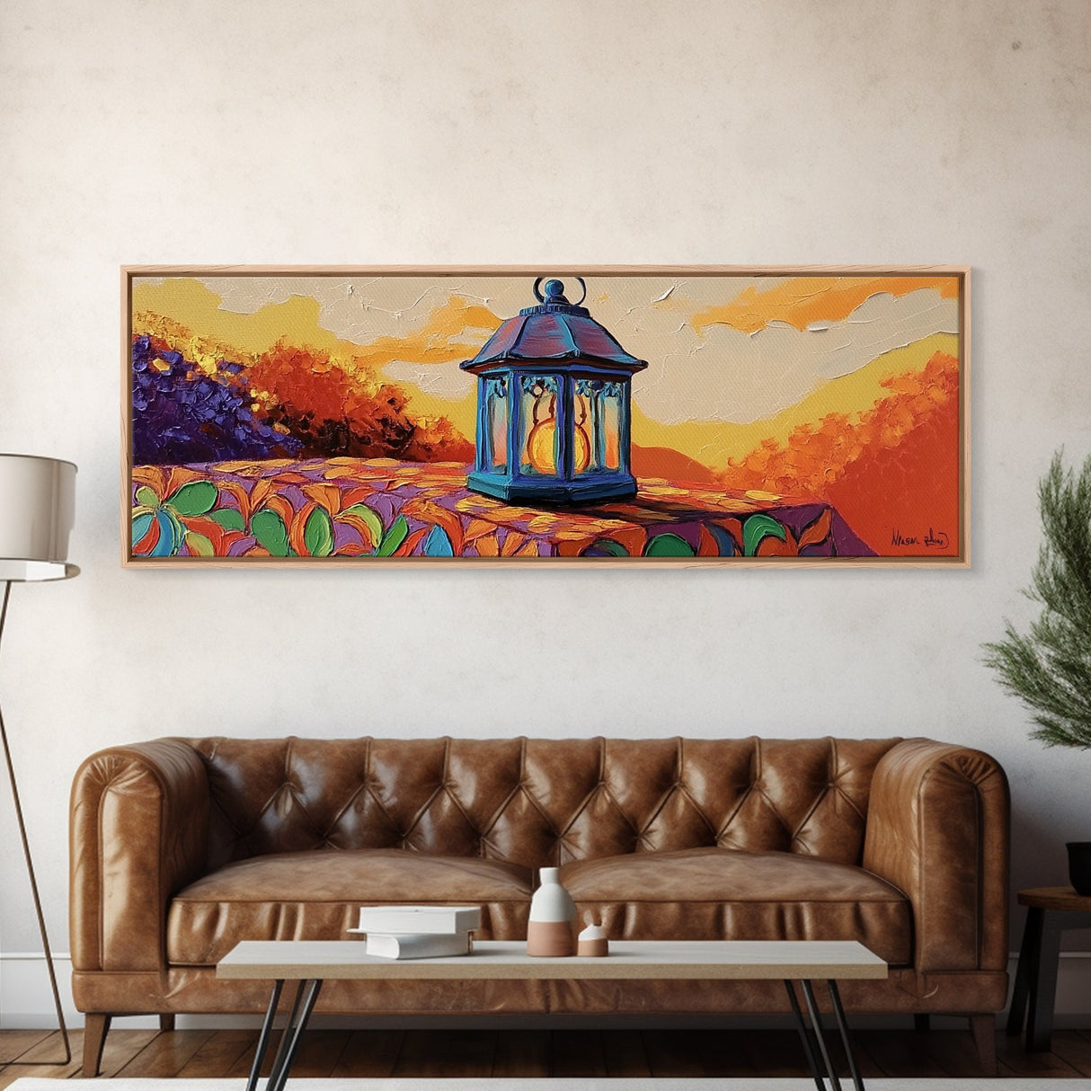Lantern Glow Moment, Rustic Fall Lantern, Sunset Patio Wall Art, Canvas Print, Autumn Porch Decor, Warm Country Home Artwork