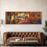 Mediterranean Patio Vibe, Colorful Courtyard Painting, Rustic Garden View, Framed Canvas Print, Kitchen Wall Art, Tuscan Style Decor