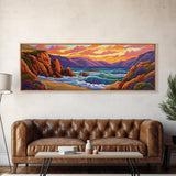 Sunset Coastal Waves, Bold Seascape Painting, Vibrant Ocean Scene, Framed Canvas Print, Beach Wall Art, Nautical Living Room Decor
