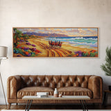 Western Beach Trail, Cowboy Horses Art, Desert Shoreline, Canvas Print, Fall Wall Decor, Rustic Western Style, Living Room Wall Art