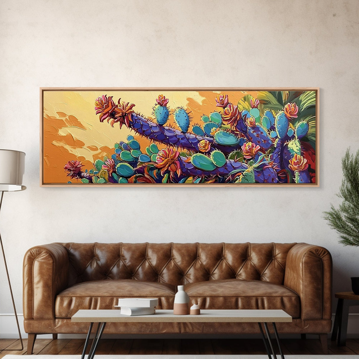 Cactus Bloom Field, Desert Botanical Art, Succulent Flower Print, Framed Canvas Print, Kitchen Wall Art, Vibrant Garden, Boho Decor