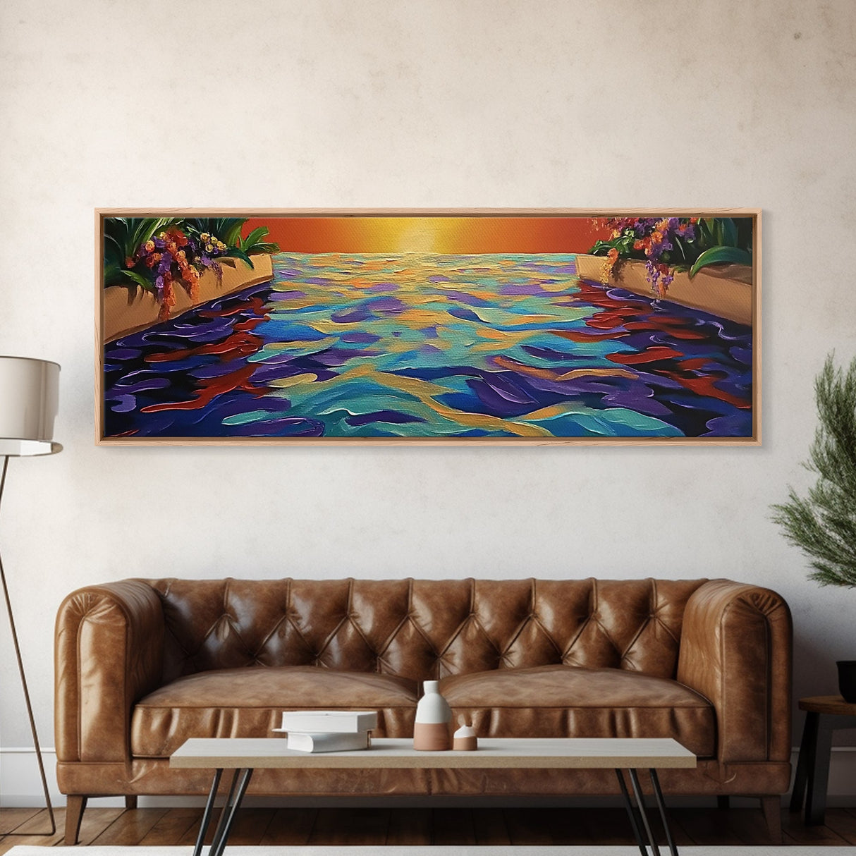 Sunset Infinity Pool, Tropical Water Reflection, Vibrant Resort View, Canvas Print, Bathroom Wall Art, Dreamy Landscape, Modern Art