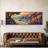 Tranquil Beach, Ocean Breeze, Sunset Cliffs, Canvas Print, Vibrant Seascape Wall Art, Coastal Living Room Decor, Boho Beach Art