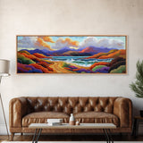 Colorful Mountains, Ocean Road, Vibrant Sunset, Framed Canvas Print, Scenic Nature Wall Art, Coastal Living Room Decor, Bold Art