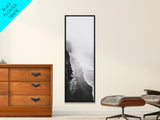 Foggy Cliffs, Ocean Shoreline, Monochrome Beach, Canvas Print, Black and white beach art, Coastal minimalist hallway decor, Modern seascape gift