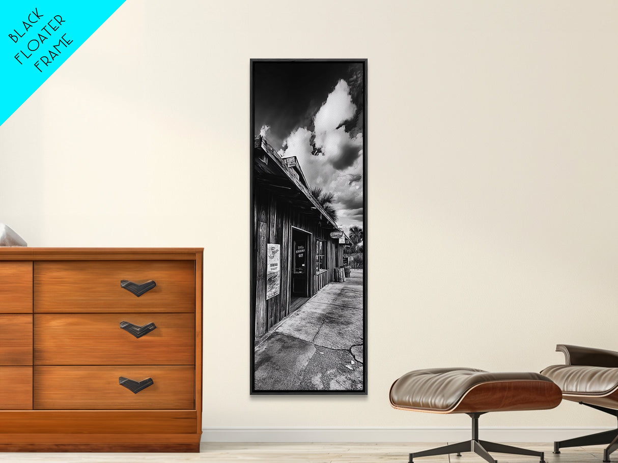 Western Saloon, Rustic Storefront, Desert Vibes, Black and White Photography, Framed Canvas Print, Man Cave Art, Americana Wall Style