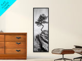 Lone Pine Tree, Minimal Nature, Tranquil Cliff Scene, Zen Forest Print, Framed Canvas Print, Japandi Wall Art, Entryway Tree Print, Nature Minimalism