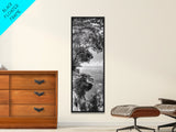 Mangrove Shoreline, Tree Reflections, Still Waters, Tranquil Escape, Black White Nature Framed Canvas Print, Zen Wall Art Entryway Decor