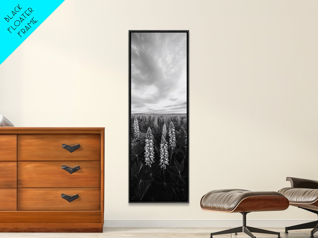 Lupine Field, Blooming Flowers, Meadow Horizon, Framed Canvas Print, Botanical Wall Art, Bedroom Decor, Nature-Inspired, Boho Floral Art