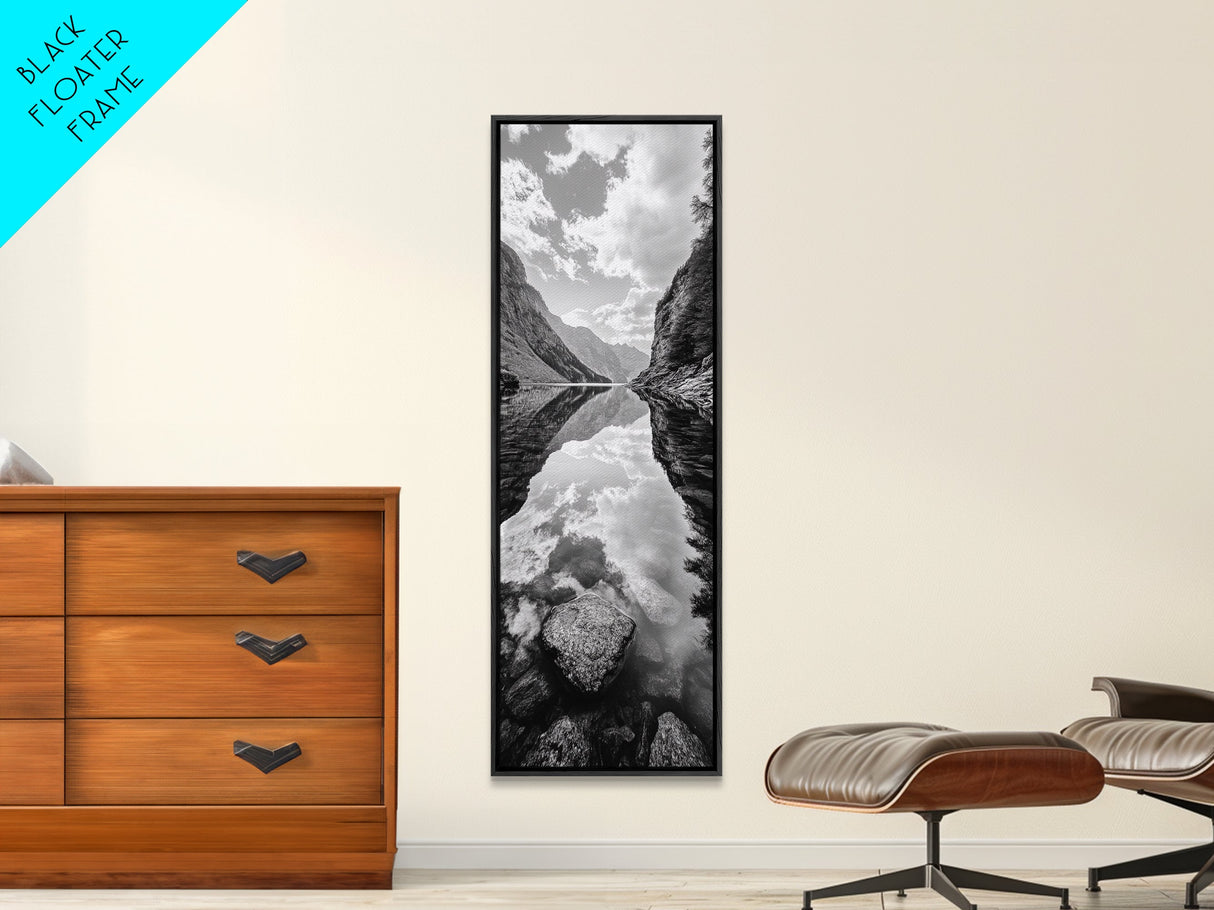 Reflective Lake, Cloud Mirror, Mountain Calm, Canvas Print, Serene Bedroom Wall Art, Nature Tranquility, Scandinavian Landscape Style