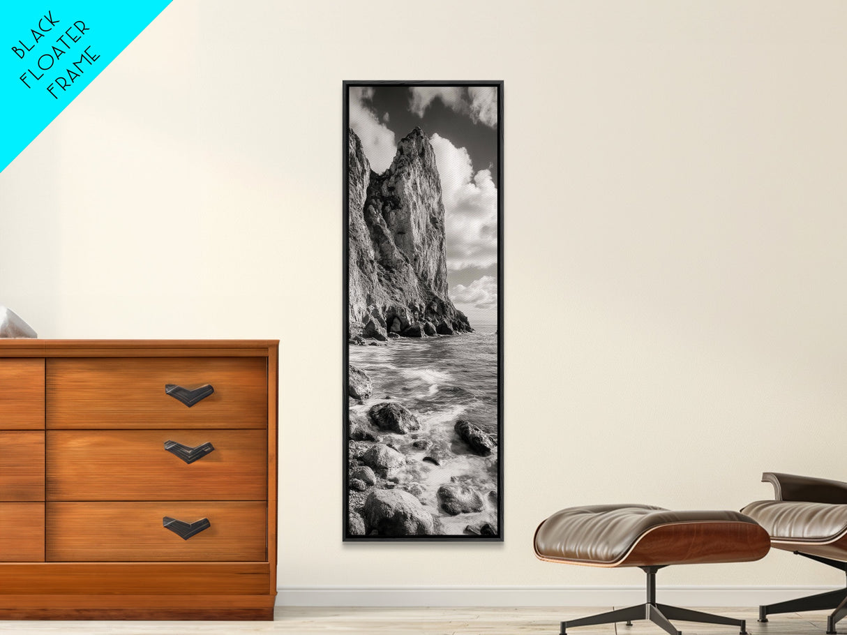 Coastal Cliffside, Seaside Rock Wall, Ocean Wilderness, Canvas Print, Rustic Beach House Art, Adventure Decor, Nature Photography