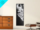 Shoreline Edge, Ocean Waves, Coastal Horizon, Framed Canvas Print, Black and White Beach Art, Bathroom Art, Entryway Wall Decor