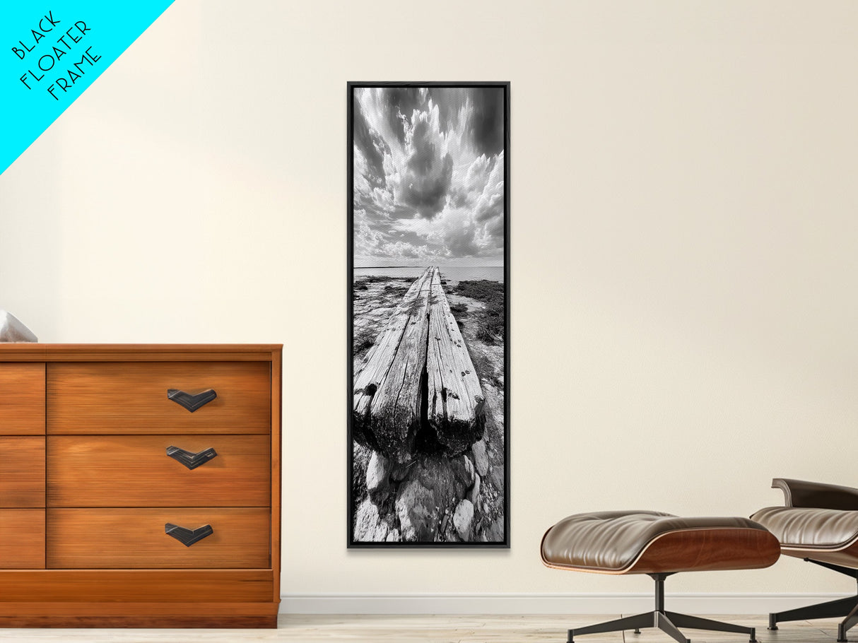 Weathered Pier End, Dramatic Ocean View, Minimalist Coastal Landscape, Canvas Print, Living Room Fall Wall Art, Rustic Decor