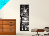 Sunlight Tree, Autumn Glow, Nature Shadowplay, Black White Forest Scene, Canvas Print, Fall Living Room Art, Boho Earthy Wall Decor