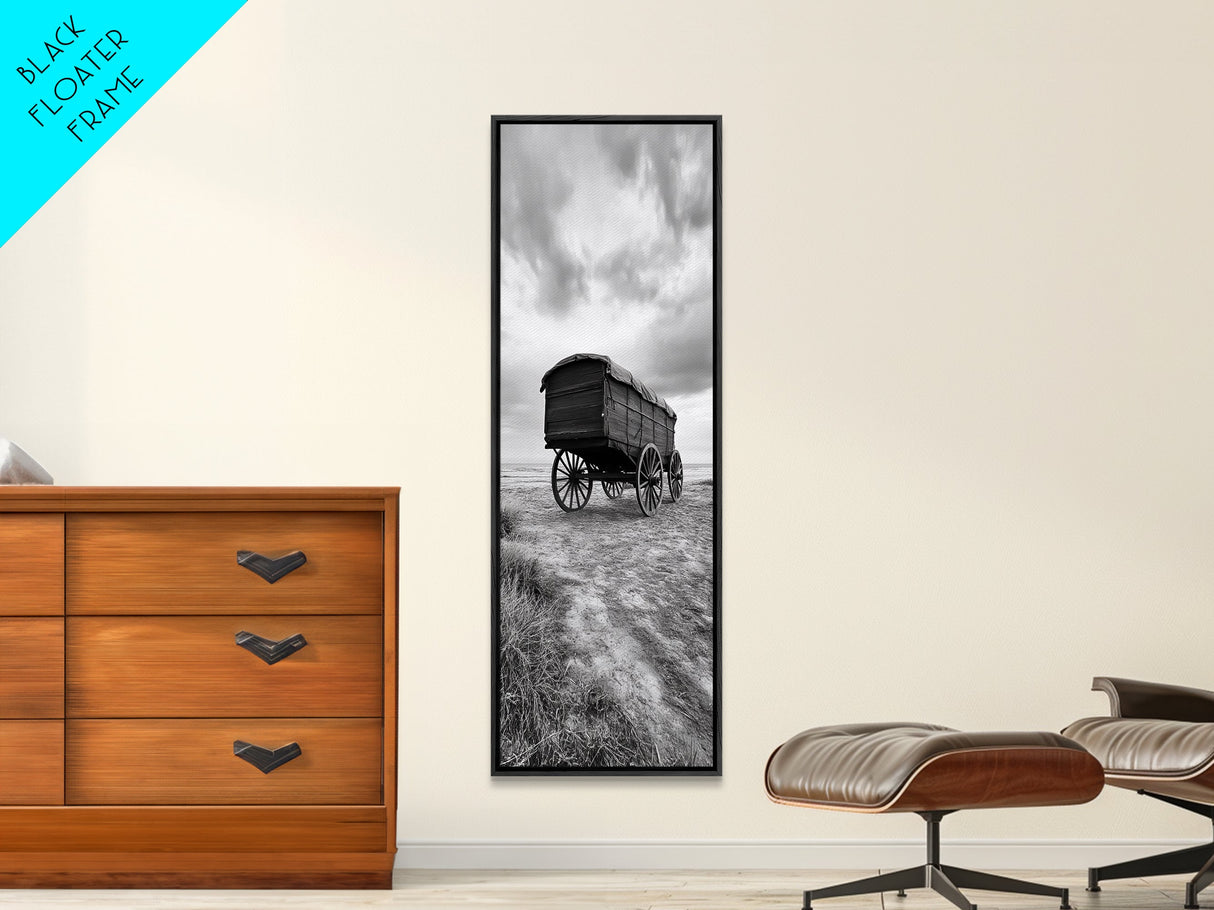 Covered Wagon Trail, Old West Scene, Vintage Rustic Art, Homestead Vibe, Framed Canvas Print, Farmhouse or Office Wall Art, Boho Bedroom