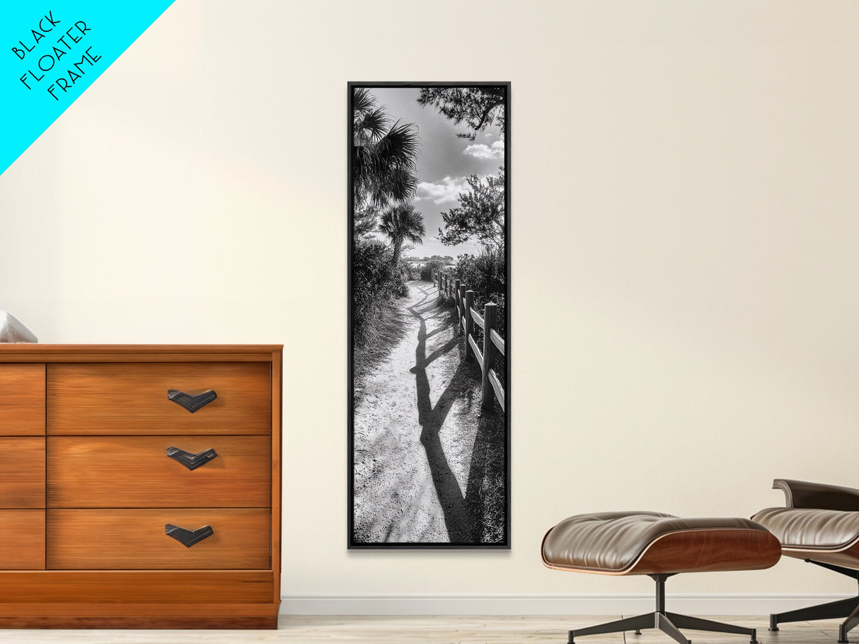 Beach Path, Palm Shadows, Coastal Walkway, Tropical Foliage, Canvas Print, Bathroom or Hallway Wall Art, Coastal Minimalist, Cozy Lodge Decor