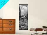 Rustic Cabin, Mountain Retreat, Forest Escape, Framed Canvas Print, Fall Nature Art, Cozy Lodge Decor, Bedroom or Den Wall Piece