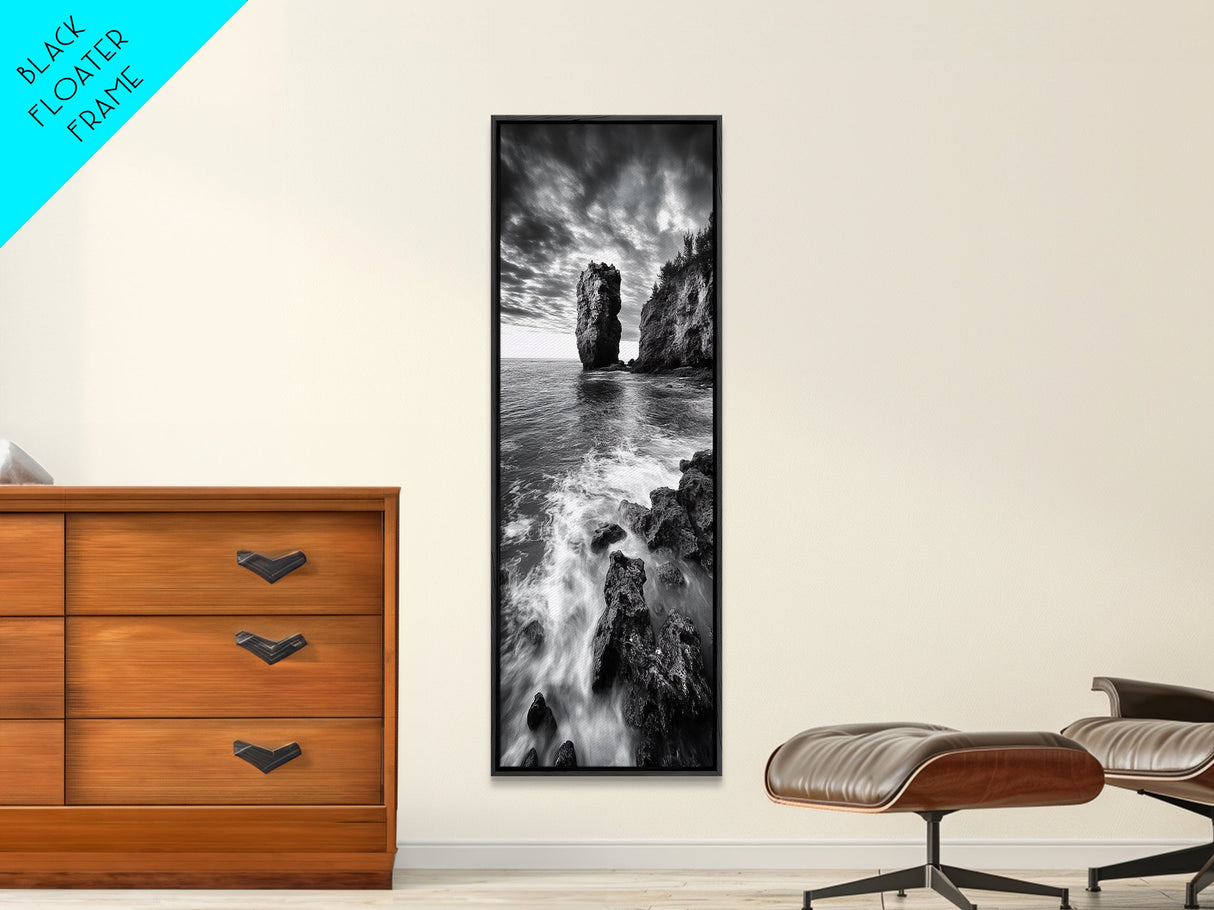 Seaside Cliff, Wild Waters, Rock Formation, Canvas Print, Coastal Landscape Art, Living Room or Office Decor, Moody Ocean Aesthetic