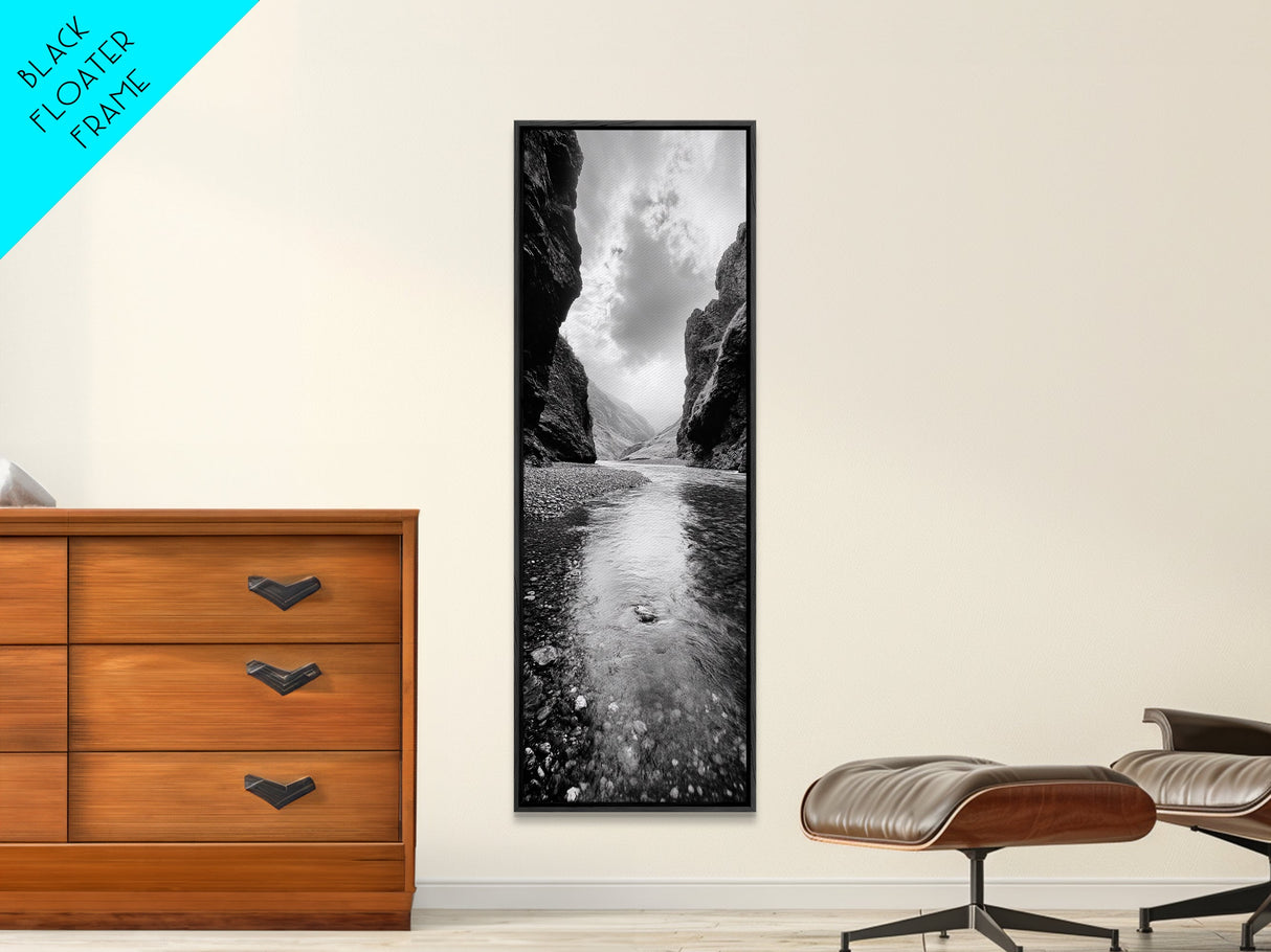 Mountain Valley, Serene Stream, Canyon Light, Framed Canvas Print, Peaceful Nature Scene, Bedroom or Study Minimalist Wall Decor