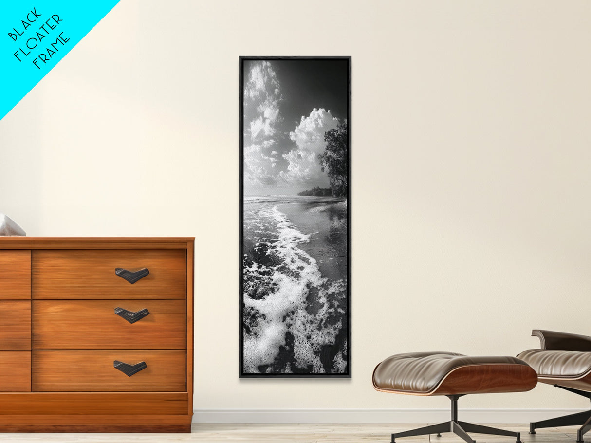 Ocean Shoreline, Coastal Decor, Beach Serenity, Nautical Style, Tranquil Scene, Framed Canvas Print, Bathroom Wall Art, Modern Beach Aesthetic