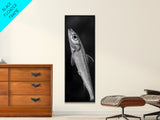 Silver Fish, Minimal Animal, Ocean Catch, Framed Canvas Print, Kitchen Wall Art, Nature Inspired Decor, Monochrome Sea Life
