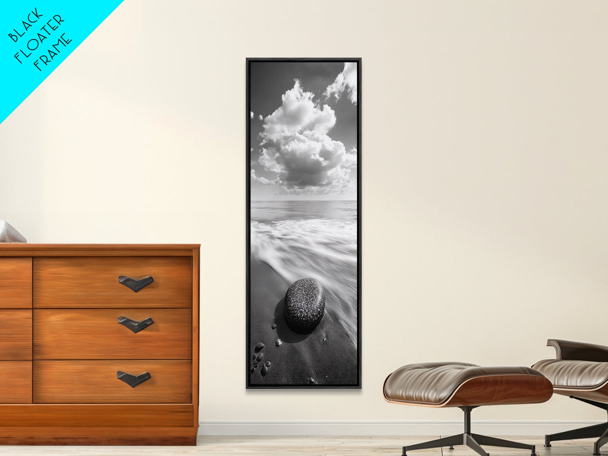 Beach Stone, Ocean Foam, Rolling Waves, Canvas Print, Nature Inspired Art, Coastal Decor, Serene Living Room Wall Art, Tranquil Design