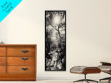 Forest Path, Sunburst Trees, Woodland Trail, Nature Light Framed Canvas Print, Boho Entryway Wall Art, Autumn Rustic Home Decor