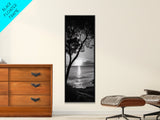 Coastal Tree, Ocean Sunset, Silhouetted Landscape, Peaceful Water, Framed Canvas Print, Nature Art, Bedroom Tranquil Decor