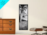 Tropical Beach, Surfboard Scene, Coastal Palms, Island Vibes, Canvas Print, Beach House Art, Summer Wall Decor, Boho Style