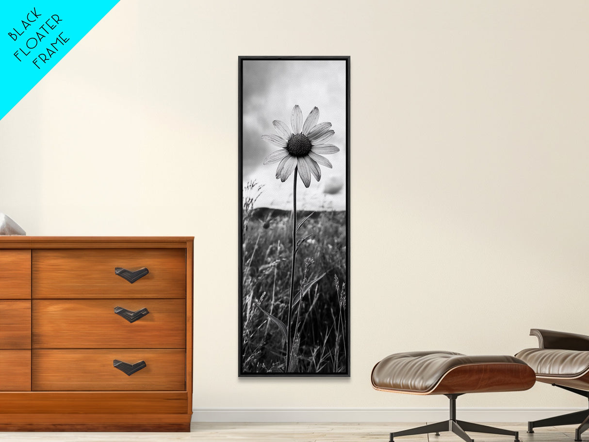 Single Daisy Bloom, Minimalist Botanical, Black White Flower, Framed Canvas Print, Nature Inspired Art, Bedroom Wall Decor, Modern Farmhouse